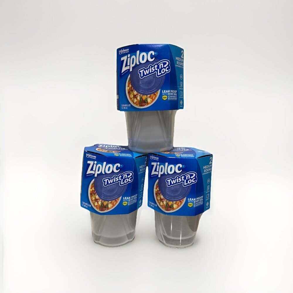 3-Ziploc Twist n Loc 2 6 Total Medium 1 Quart Round Containers & Lids NEW